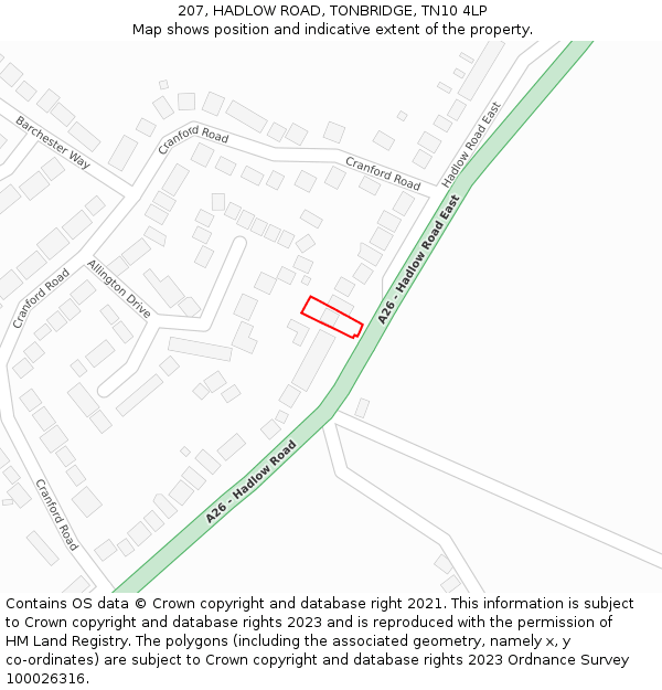 207, HADLOW ROAD, TONBRIDGE, TN10 4LP: Location map and indicative extent of plot