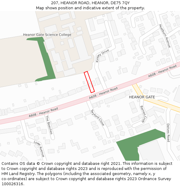 207, HEANOR ROAD, HEANOR, DE75 7QY: Location map and indicative extent of plot