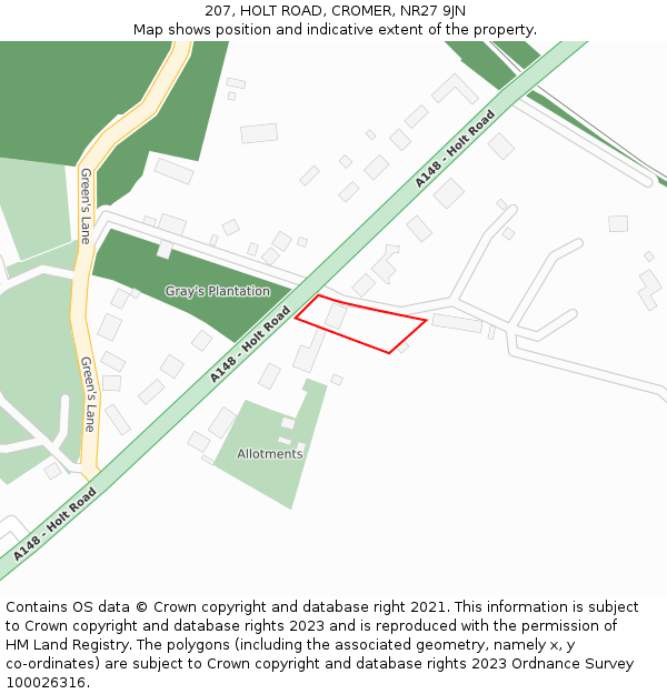 207, HOLT ROAD, CROMER, NR27 9JN: Location map and indicative extent of plot