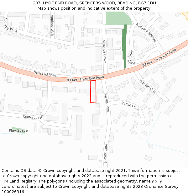 207, HYDE END ROAD, SPENCERS WOOD, READING, RG7 1BU: Location map and indicative extent of plot