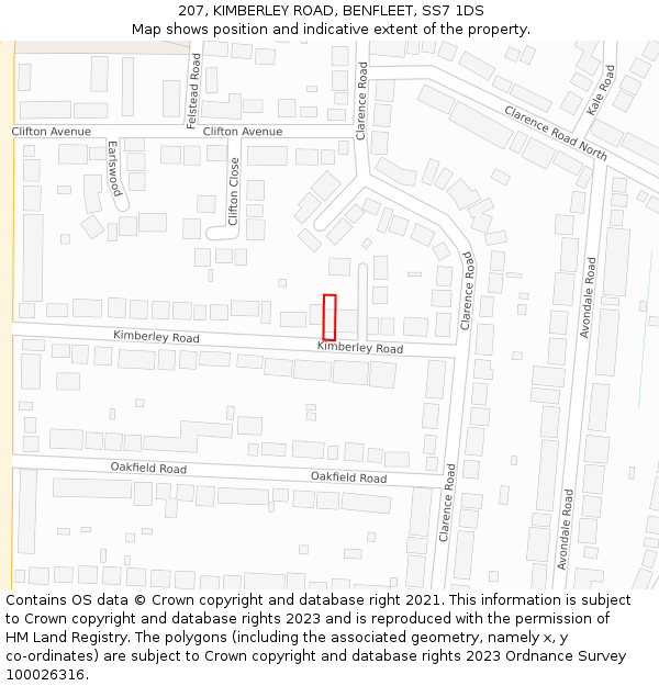 207, KIMBERLEY ROAD, BENFLEET, SS7 1DS: Location map and indicative extent of plot