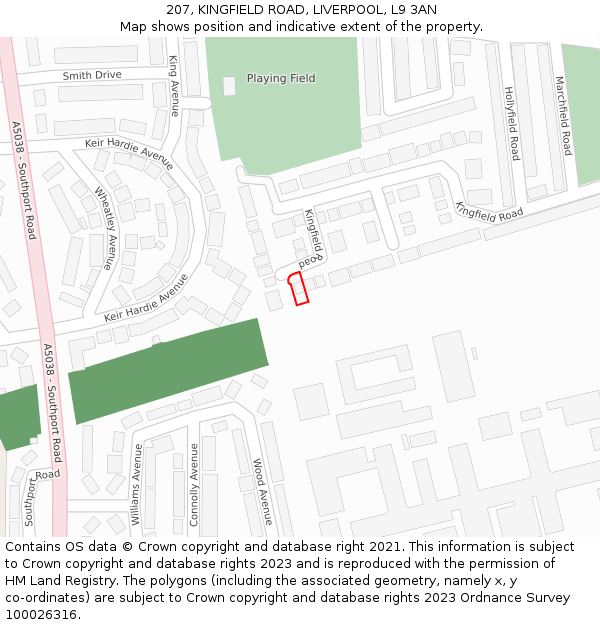 207, KINGFIELD ROAD, LIVERPOOL, L9 3AN: Location map and indicative extent of plot