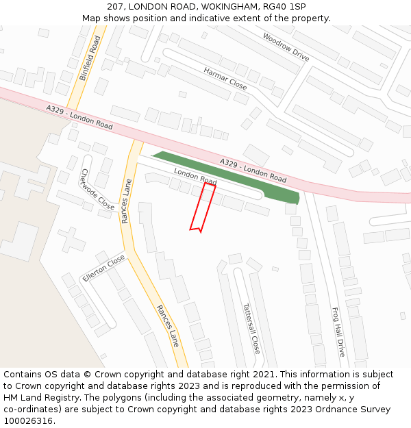 207, LONDON ROAD, WOKINGHAM, RG40 1SP: Location map and indicative extent of plot