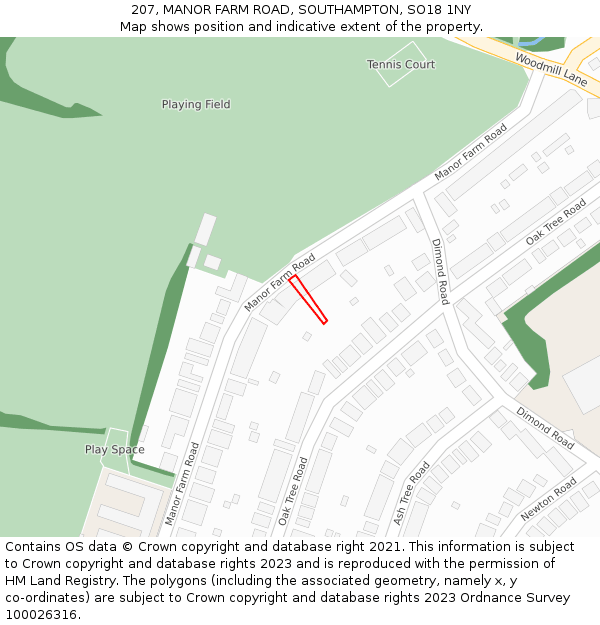 207, MANOR FARM ROAD, SOUTHAMPTON, SO18 1NY: Location map and indicative extent of plot