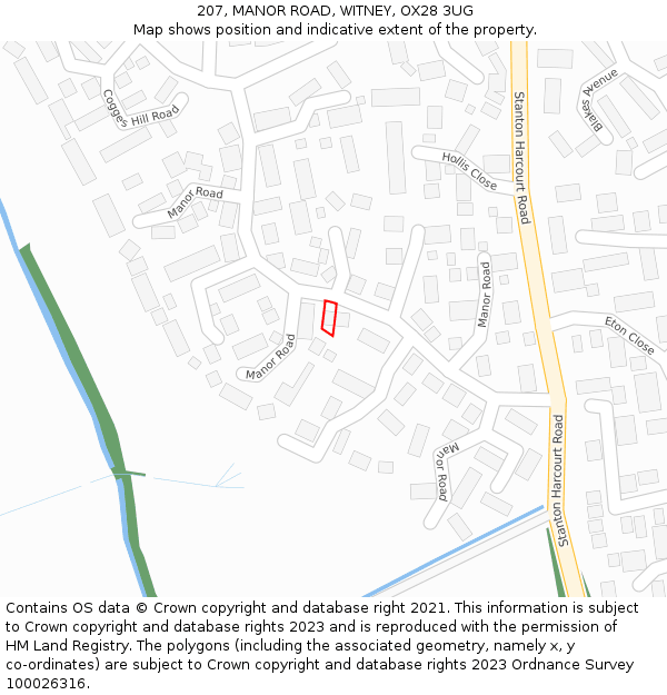 207, MANOR ROAD, WITNEY, OX28 3UG: Location map and indicative extent of plot
