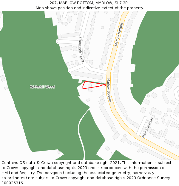 207, MARLOW BOTTOM, MARLOW, SL7 3PL: Location map and indicative extent of plot