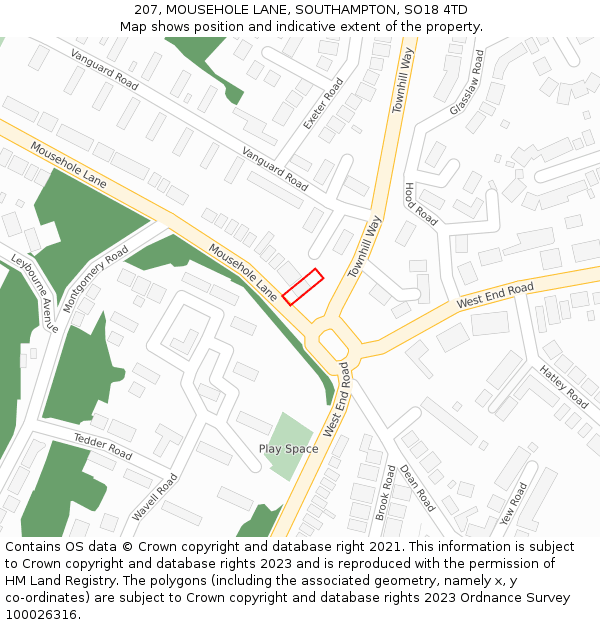 207, MOUSEHOLE LANE, SOUTHAMPTON, SO18 4TD: Location map and indicative extent of plot