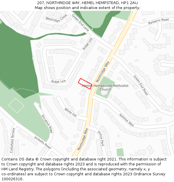 207, NORTHRIDGE WAY, HEMEL HEMPSTEAD, HP1 2AU: Location map and indicative extent of plot