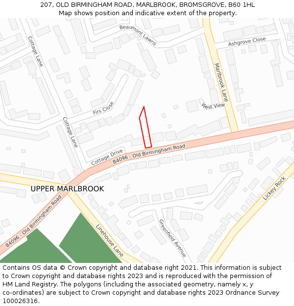 207, OLD BIRMINGHAM ROAD, MARLBROOK, BROMSGROVE, B60 1HL: Location map and indicative extent of plot