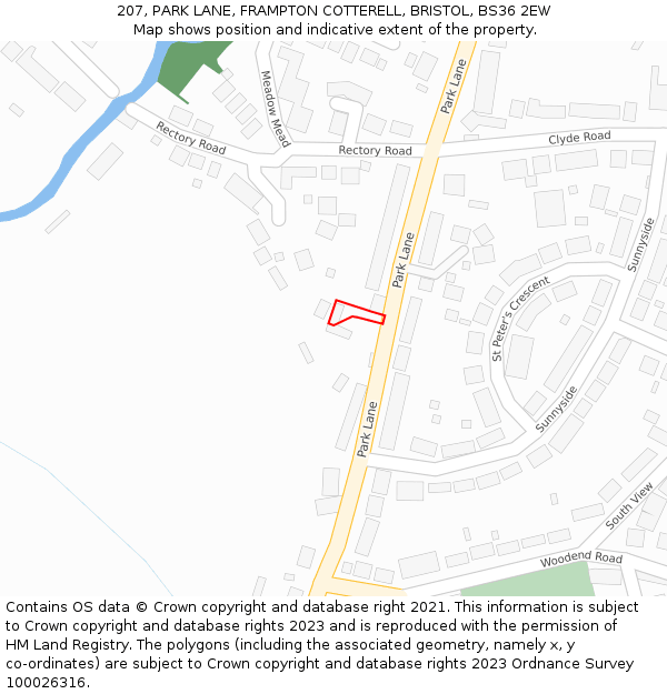 207, PARK LANE, FRAMPTON COTTERELL, BRISTOL, BS36 2EW: Location map and indicative extent of plot