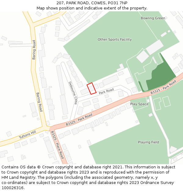 207, PARK ROAD, COWES, PO31 7NP: Location map and indicative extent of plot