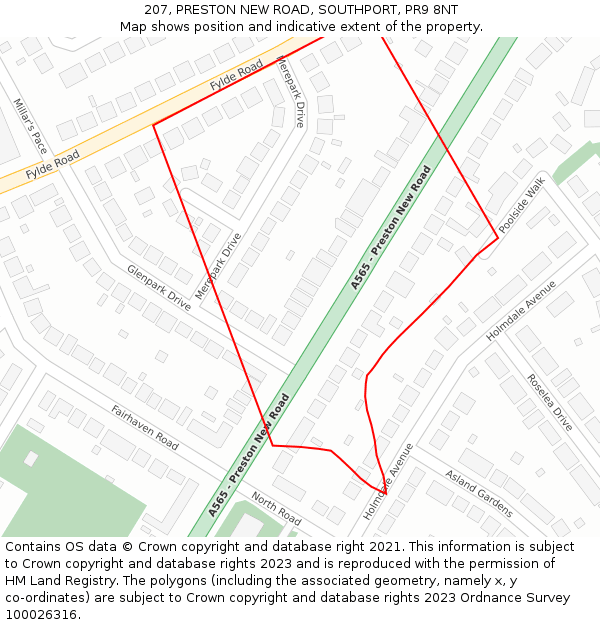 207, PRESTON NEW ROAD, SOUTHPORT, PR9 8NT: Location map and indicative extent of plot