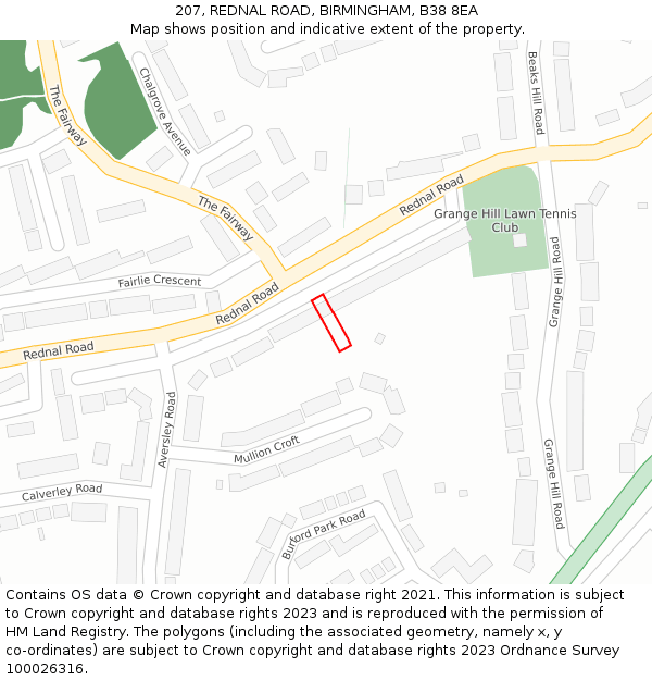 207, REDNAL ROAD, BIRMINGHAM, B38 8EA: Location map and indicative extent of plot