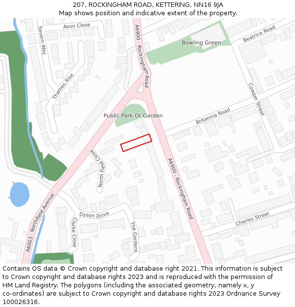 207, ROCKINGHAM ROAD, KETTERING, NN16 9JA: Location map and indicative extent of plot