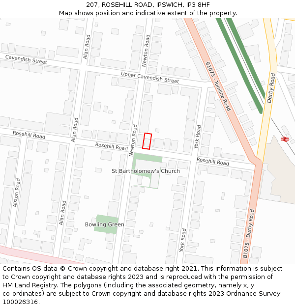 207, ROSEHILL ROAD, IPSWICH, IP3 8HF: Location map and indicative extent of plot
