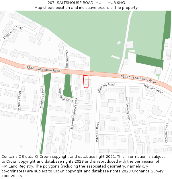 207, SALTSHOUSE ROAD, HULL, HU8 9HG: Location map and indicative extent of plot