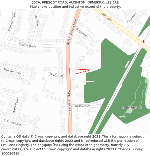 207A, PRESCOT ROAD, AUGHTON, ORMSKIRK, L39 5AE: Location map and indicative extent of plot