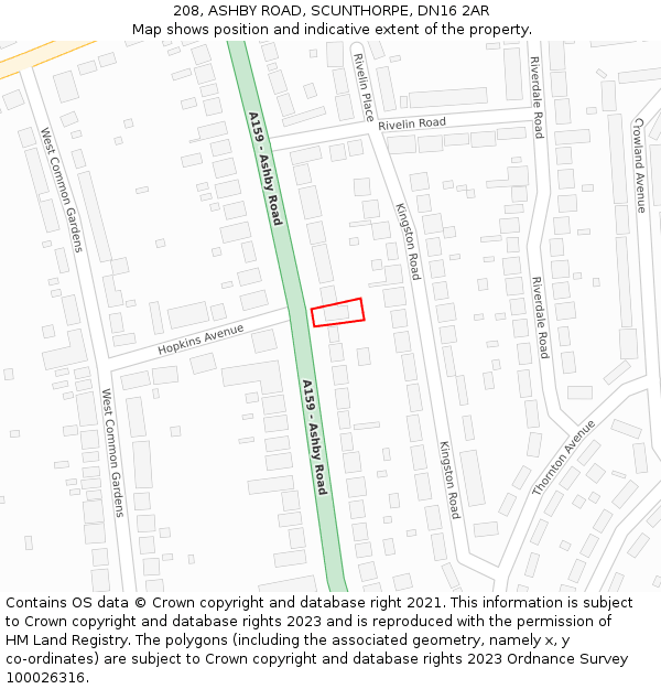 208, ASHBY ROAD, SCUNTHORPE, DN16 2AR: Location map and indicative extent of plot