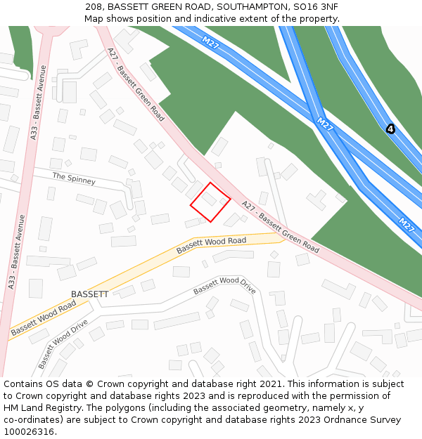 208, BASSETT GREEN ROAD, SOUTHAMPTON, SO16 3NF: Location map and indicative extent of plot