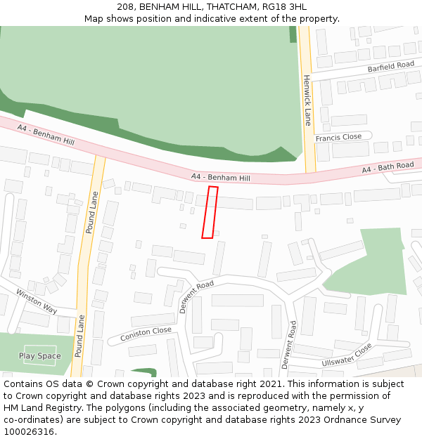 208, BENHAM HILL, THATCHAM, RG18 3HL: Location map and indicative extent of plot