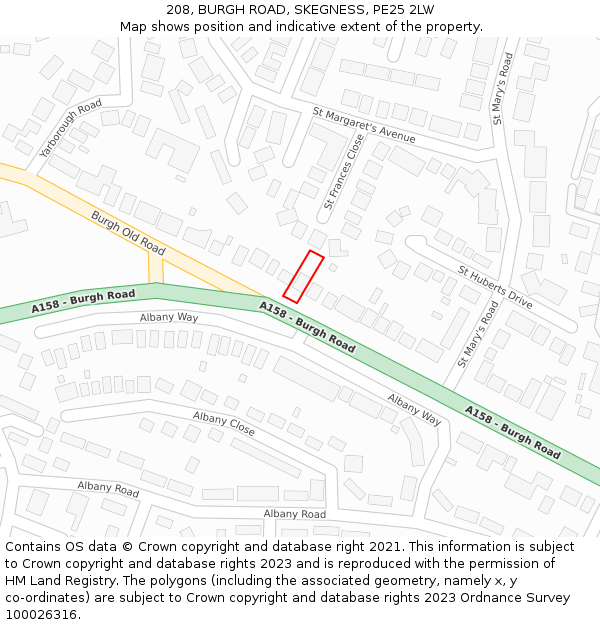 208, BURGH ROAD, SKEGNESS, PE25 2LW: Location map and indicative extent of plot