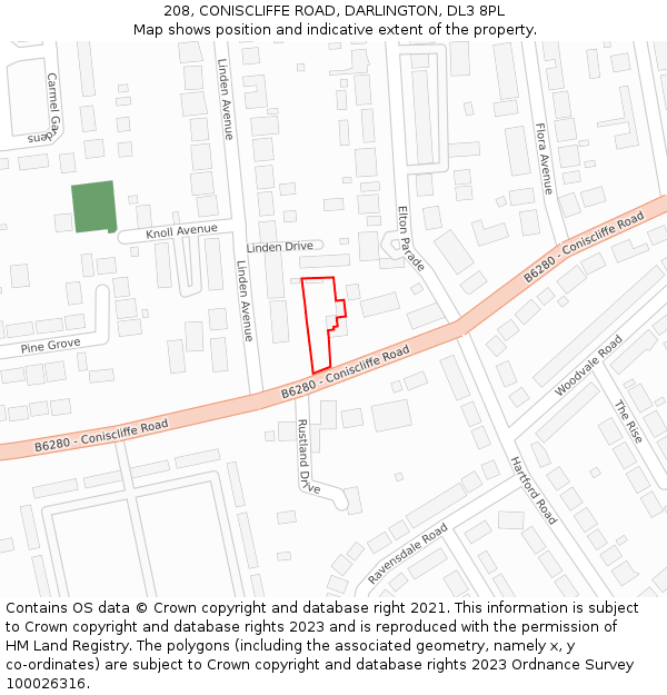 208, CONISCLIFFE ROAD, DARLINGTON, DL3 8PL: Location map and indicative extent of plot