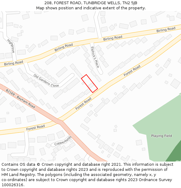 208, FOREST ROAD, TUNBRIDGE WELLS, TN2 5JB: Location map and indicative extent of plot