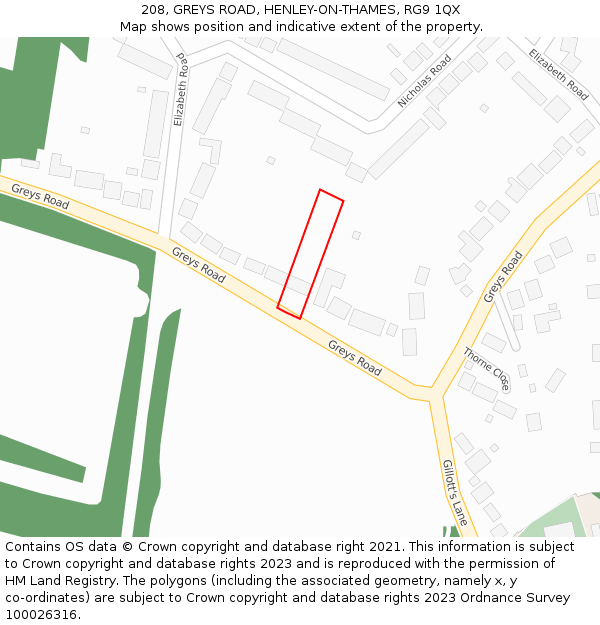 208, GREYS ROAD, HENLEY-ON-THAMES, RG9 1QX: Location map and indicative extent of plot