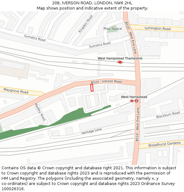 208, IVERSON ROAD, LONDON, NW6 2HL: Location map and indicative extent of plot