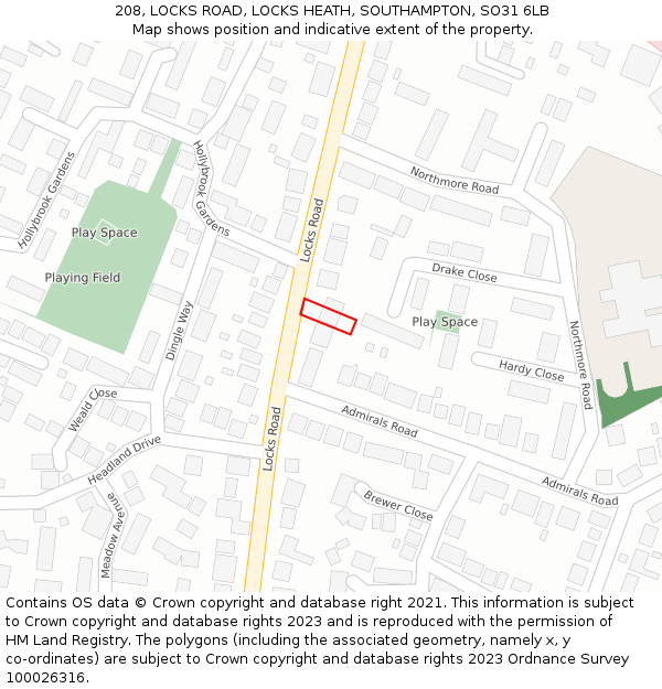 208, LOCKS ROAD, LOCKS HEATH, SOUTHAMPTON, SO31 6LB: Location map and indicative extent of plot