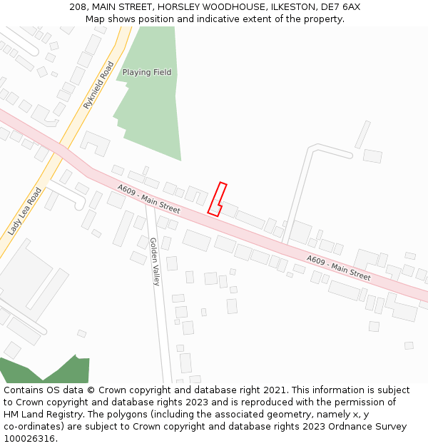 208, MAIN STREET, HORSLEY WOODHOUSE, ILKESTON, DE7 6AX: Location map and indicative extent of plot