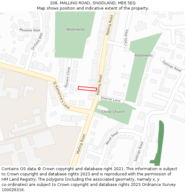 208, MALLING ROAD, SNODLAND, ME6 5EQ: Location map and indicative extent of plot