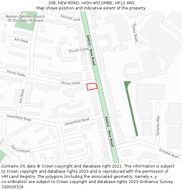 208, NEW ROAD, HIGH WYCOMBE, HP12 4RG: Location map and indicative extent of plot