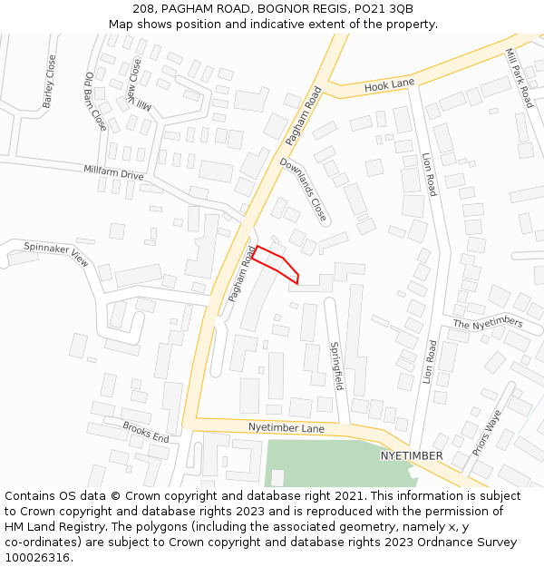 208, PAGHAM ROAD, BOGNOR REGIS, PO21 3QB: Location map and indicative extent of plot