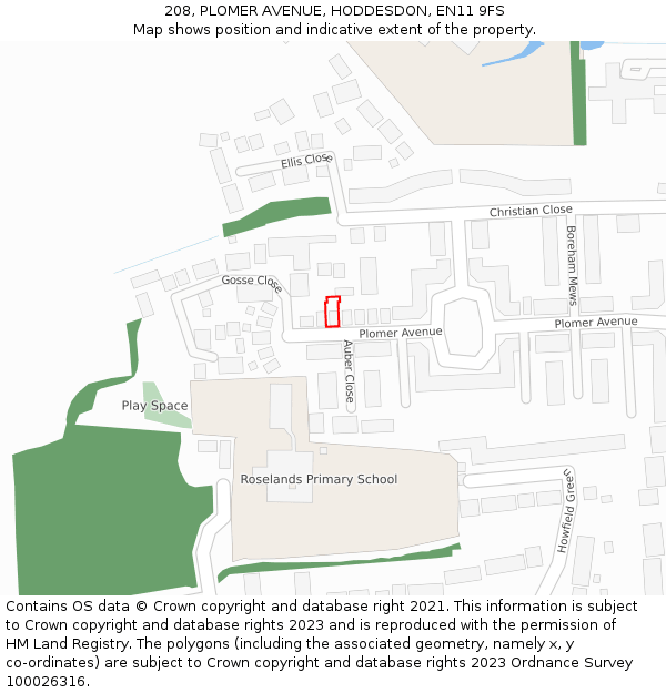 208, PLOMER AVENUE, HODDESDON, EN11 9FS: Location map and indicative extent of plot