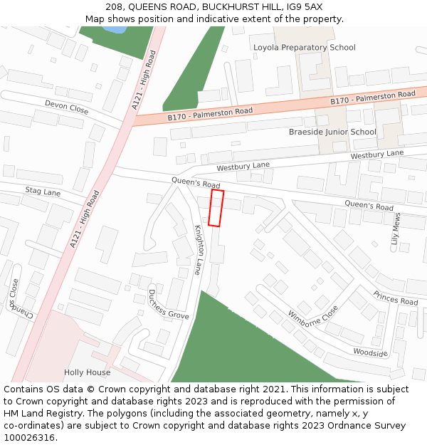208, QUEENS ROAD, BUCKHURST HILL, IG9 5AX: Location map and indicative extent of plot