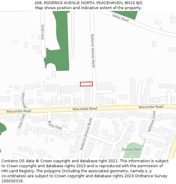208, RODERICK AVENUE NORTH, PEACEHAVEN, BN10 8JG: Location map and indicative extent of plot