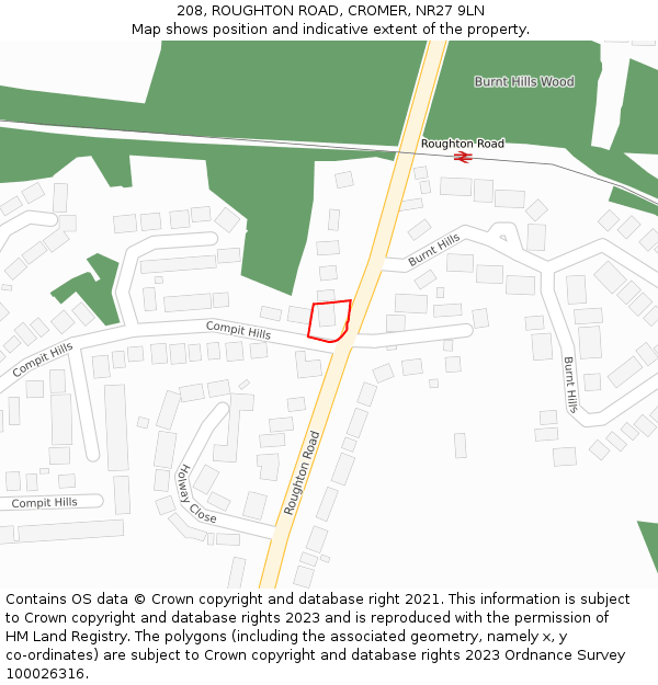 208, ROUGHTON ROAD, CROMER, NR27 9LN: Location map and indicative extent of plot