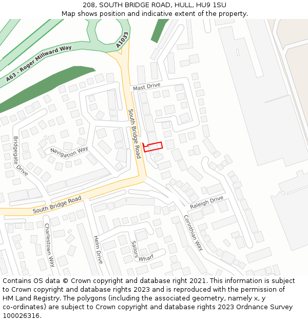 208, SOUTH BRIDGE ROAD, HULL, HU9 1SU: Location map and indicative extent of plot