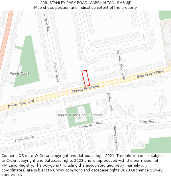 208, STANLEY PARK ROAD, CARSHALTON, SM5 3JP: Location map and indicative extent of plot
