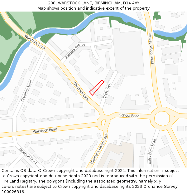 208, WARSTOCK LANE, BIRMINGHAM, B14 4AY: Location map and indicative extent of plot