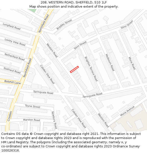 208, WESTERN ROAD, SHEFFIELD, S10 1LF: Location map and indicative extent of plot