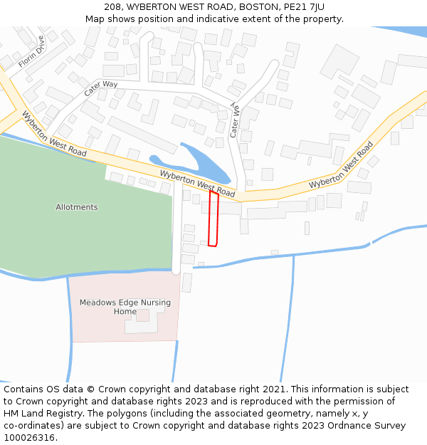 208, WYBERTON WEST ROAD, BOSTON, PE21 7JU: Location map and indicative extent of plot