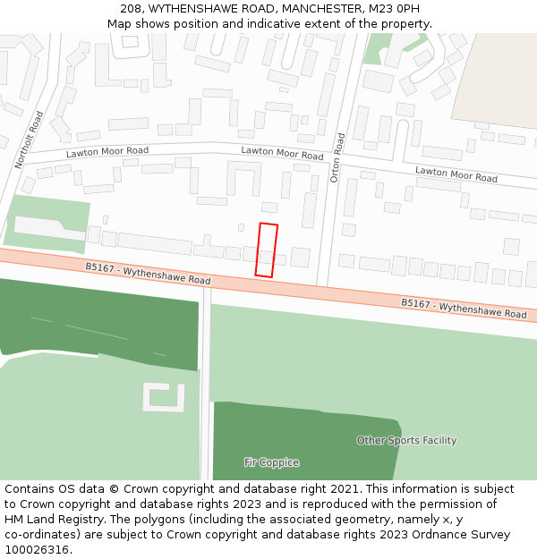 208, WYTHENSHAWE ROAD, MANCHESTER, M23 0PH: Location map and indicative extent of plot