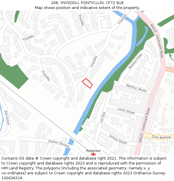 208, YNYSDDU, PONTYCLUN, CF72 9UE: Location map and indicative extent of plot