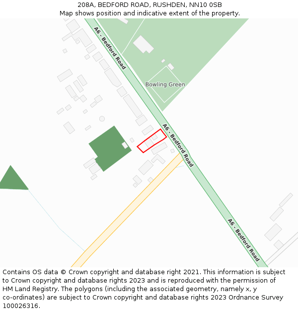 208A, BEDFORD ROAD, RUSHDEN, NN10 0SB: Location map and indicative extent of plot