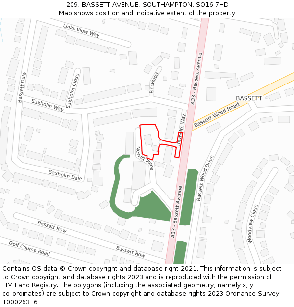 209, BASSETT AVENUE, SOUTHAMPTON, SO16 7HD: Location map and indicative extent of plot