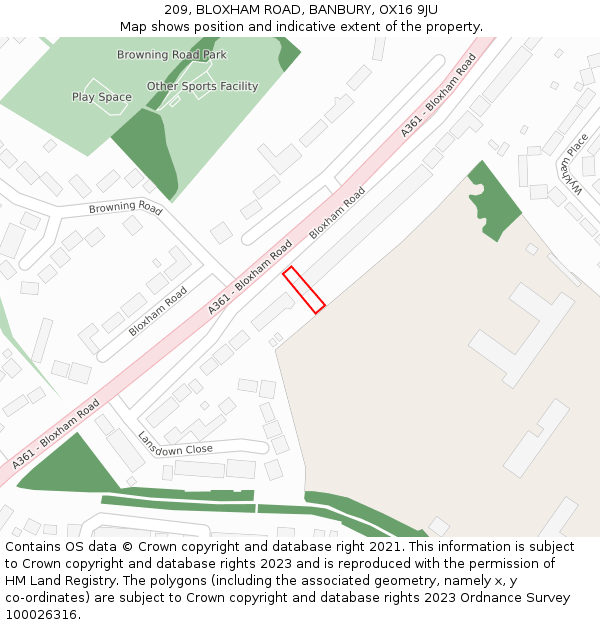 209, BLOXHAM ROAD, BANBURY, OX16 9JU: Location map and indicative extent of plot