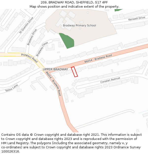 209, BRADWAY ROAD, SHEFFIELD, S17 4PF: Location map and indicative extent of plot