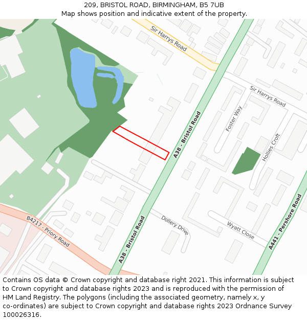 209, BRISTOL ROAD, BIRMINGHAM, B5 7UB: Location map and indicative extent of plot